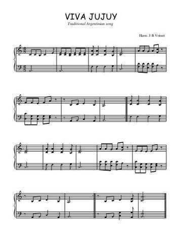 Téléchargez l'arrangement pour piano de la partition de Viva Jujuy en PDF